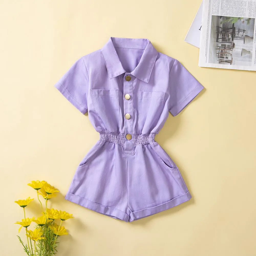 Toddler Girls Solid Purple Summer Jumpsuit Girl Wholesale