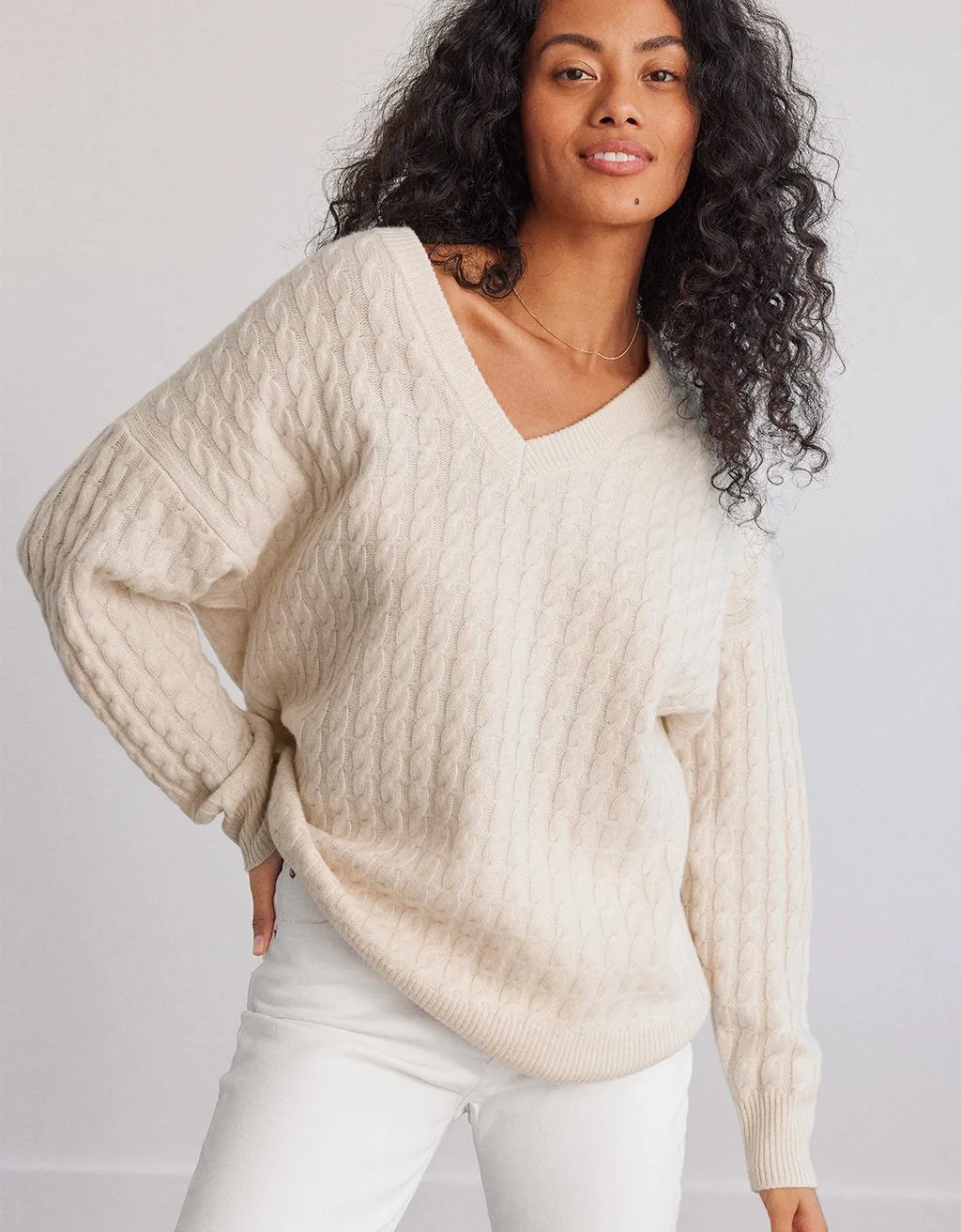 unsubscribed cashmere cable v neck pullover sweater
