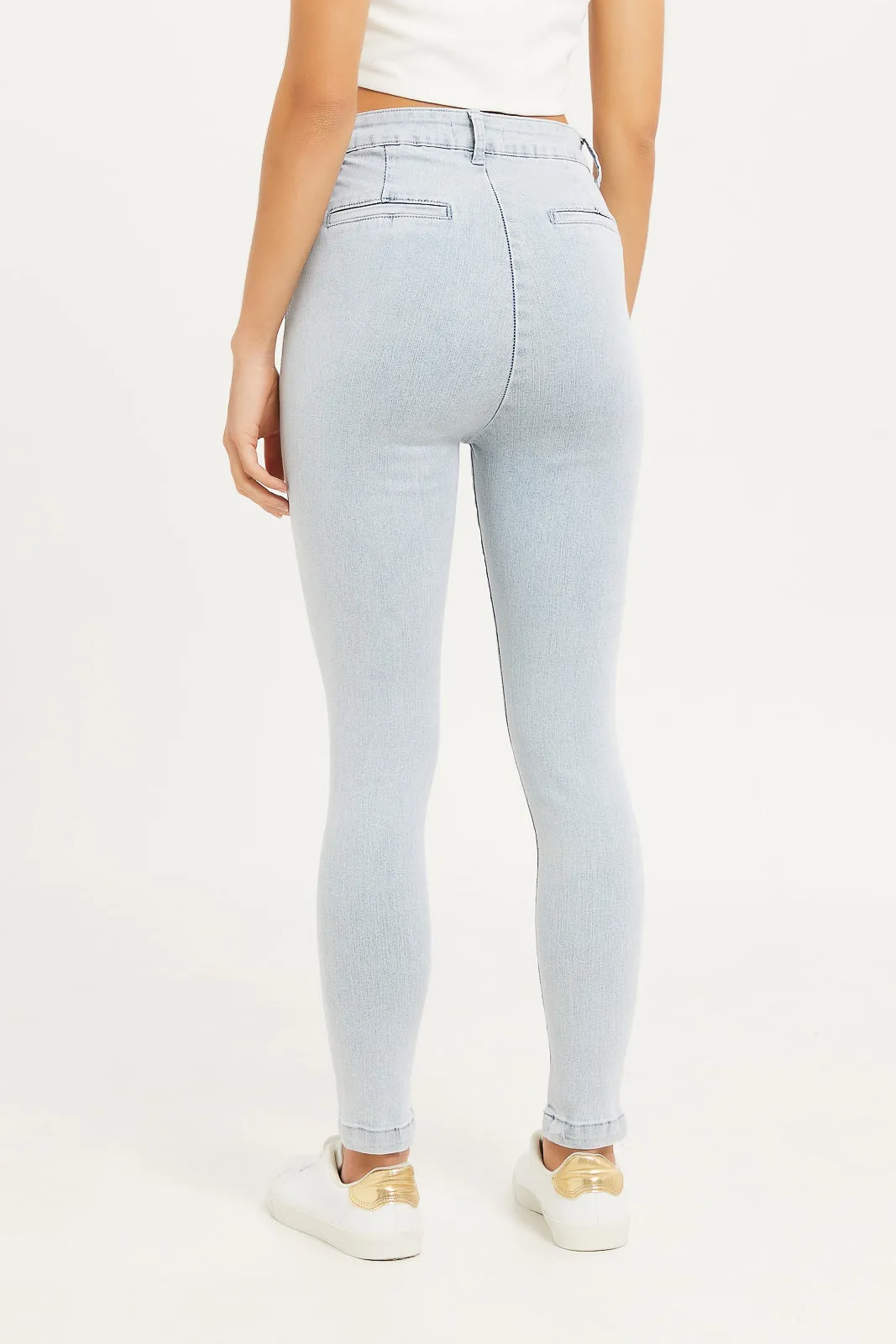 Women Blue Skinny Jeans With Button Detailing