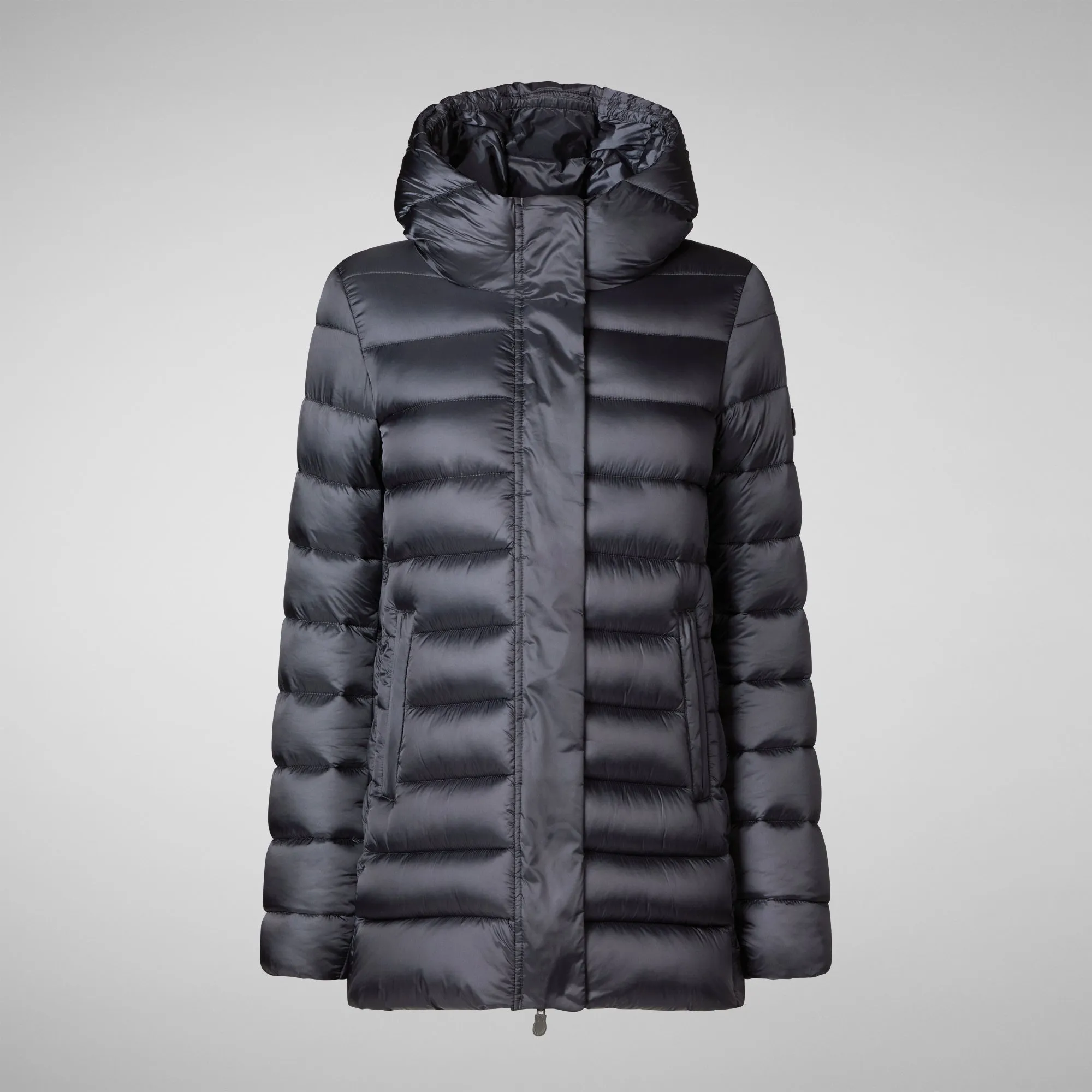 Women's Hooded Animal free Puffer Coat Drimia in Ebony Grey