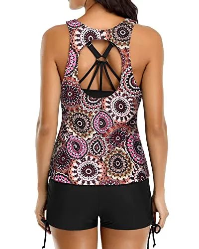 Women's Tankini Swimsuits Built-In Bra And Adjustable Shoulder Straps-Tribal