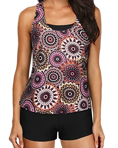 Women's Tankini Swimsuits Built-In Bra And Adjustable Shoulder Straps-Tribal